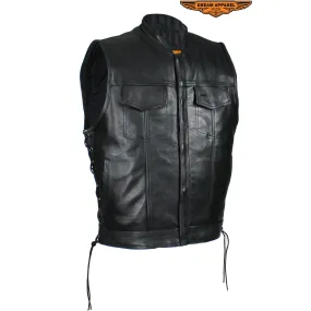 Men's Leather Gun Pocket Vest with Side Laces