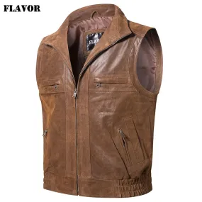 Men's Retro Leather Vest with Stand Collar