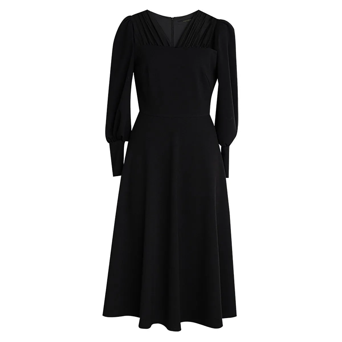 Mesh Detail Full-Sleeved Black Dress