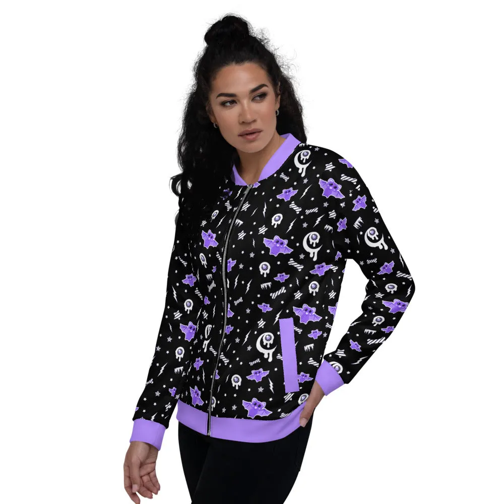 Milky Bat Night Black Unisex Bomber Jacket