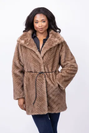 Milly Amia Chevron Fur Coat in Brown