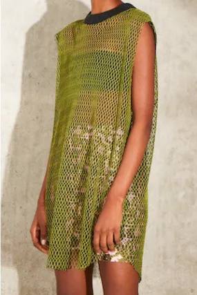 Monzlapur - Geometric Mesh Dress: Green