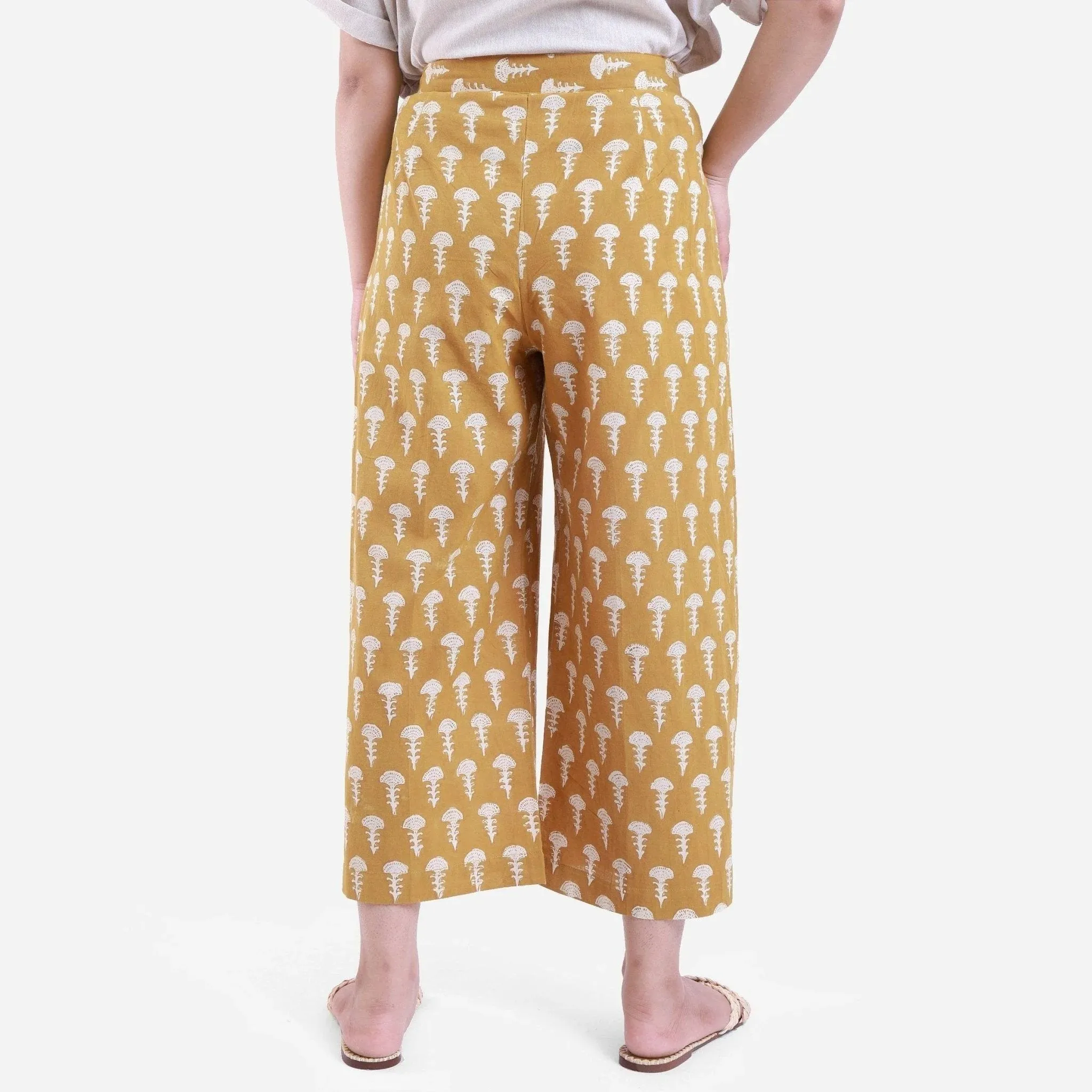 Mustard Block Print Wide Legged Cotton Culotte