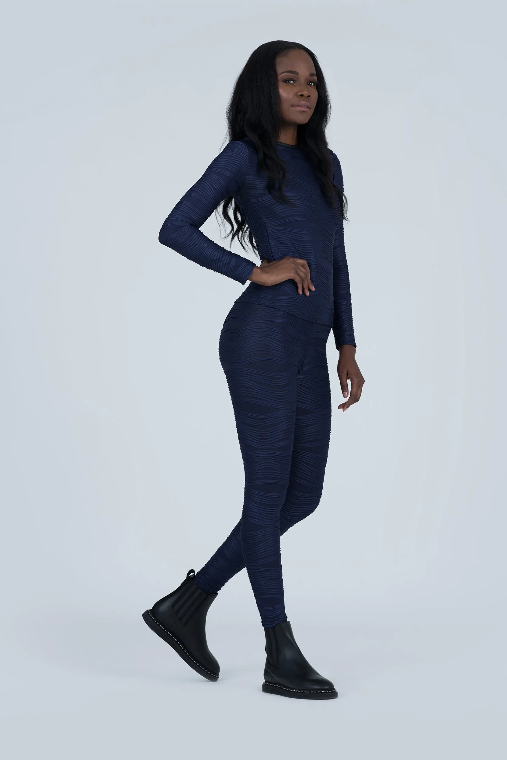 Navy Mystique Long Sleeve Conwave Knit Top