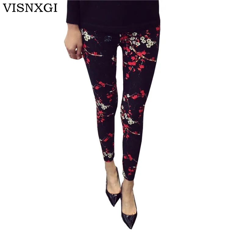 New 2017 Print Flower Leggings Leggins Plus Size Legins Guitar Plaid Thin Nine Pant Fashion Women Clothing aptitud Trousers K092