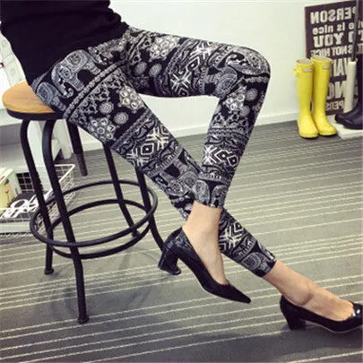 New 2017 Print Flower Leggings Leggins Plus Size Legins Guitar Plaid Thin Nine Pant Fashion Women Clothing aptitud Trousers K092