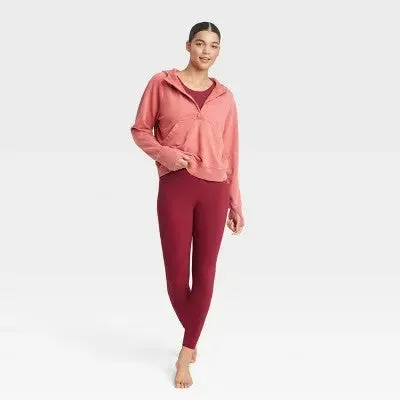 New - Women's High-Rise Wrap Waistband Leggings - JoyLab Wine Red XS