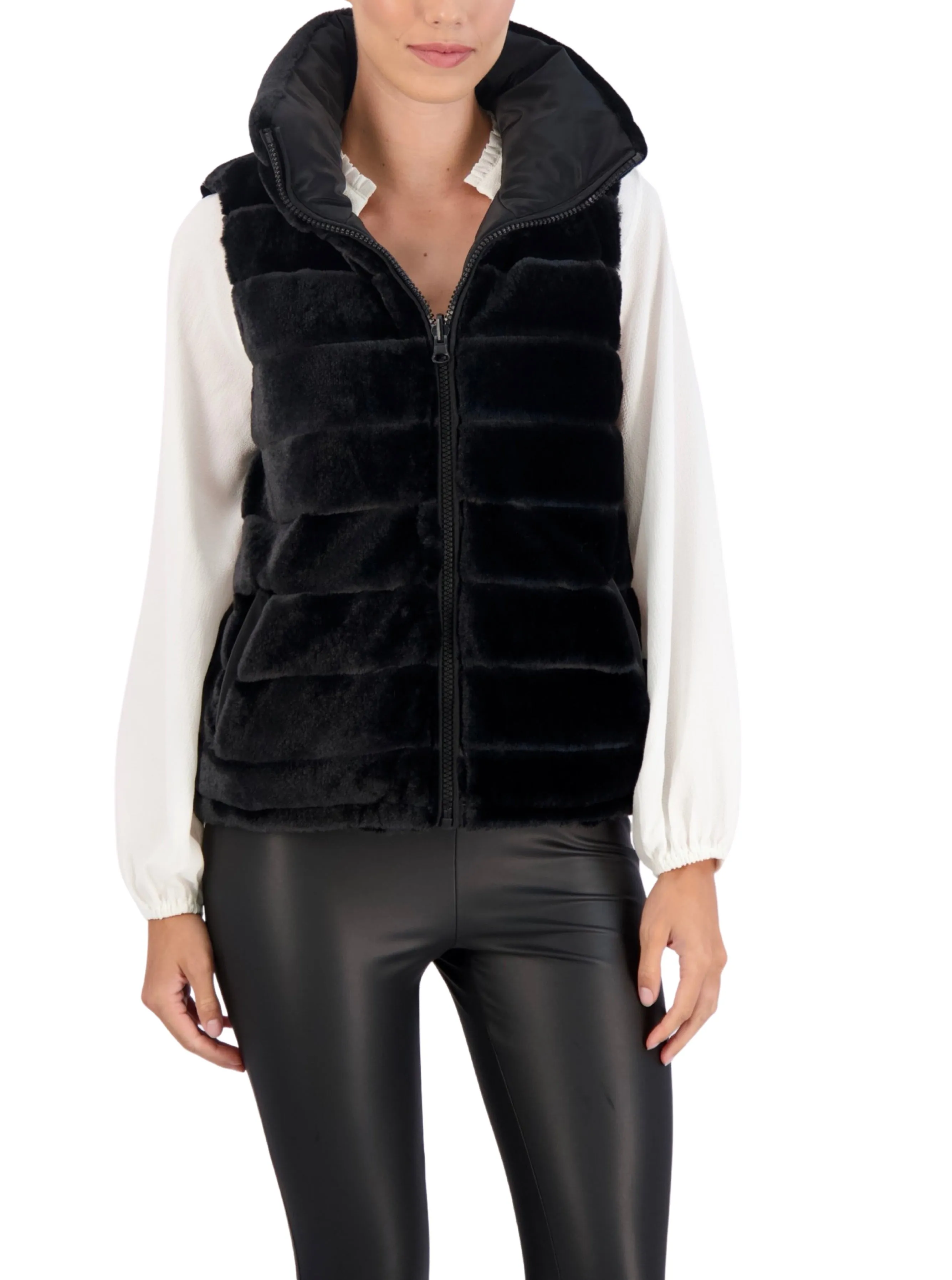 Ookie & Lala Carbon Puffer Vest Reversible to Grooved Faux Fur