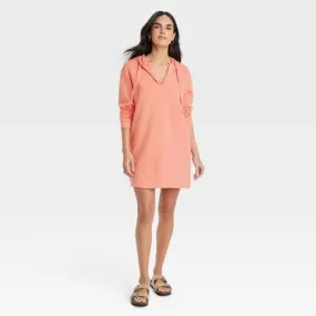 Open Box - Women's Long Sleeve Mini Fleece Tunic Dress - Universal Thread Coral Orange M