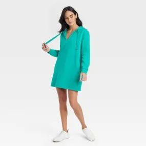 Open Box - Women's Long Sleeve Mini Fleece Tunic Dress - Universal Thread Green L