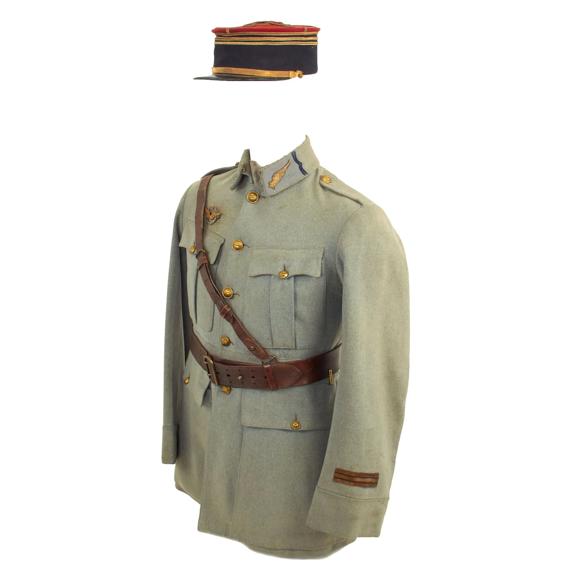 Original France WWI Named Pilot Armée de l'Air French Air Service Officer’s Uniform Set With Tunic, Trousers, “Cape” and Kepi - 4 Items