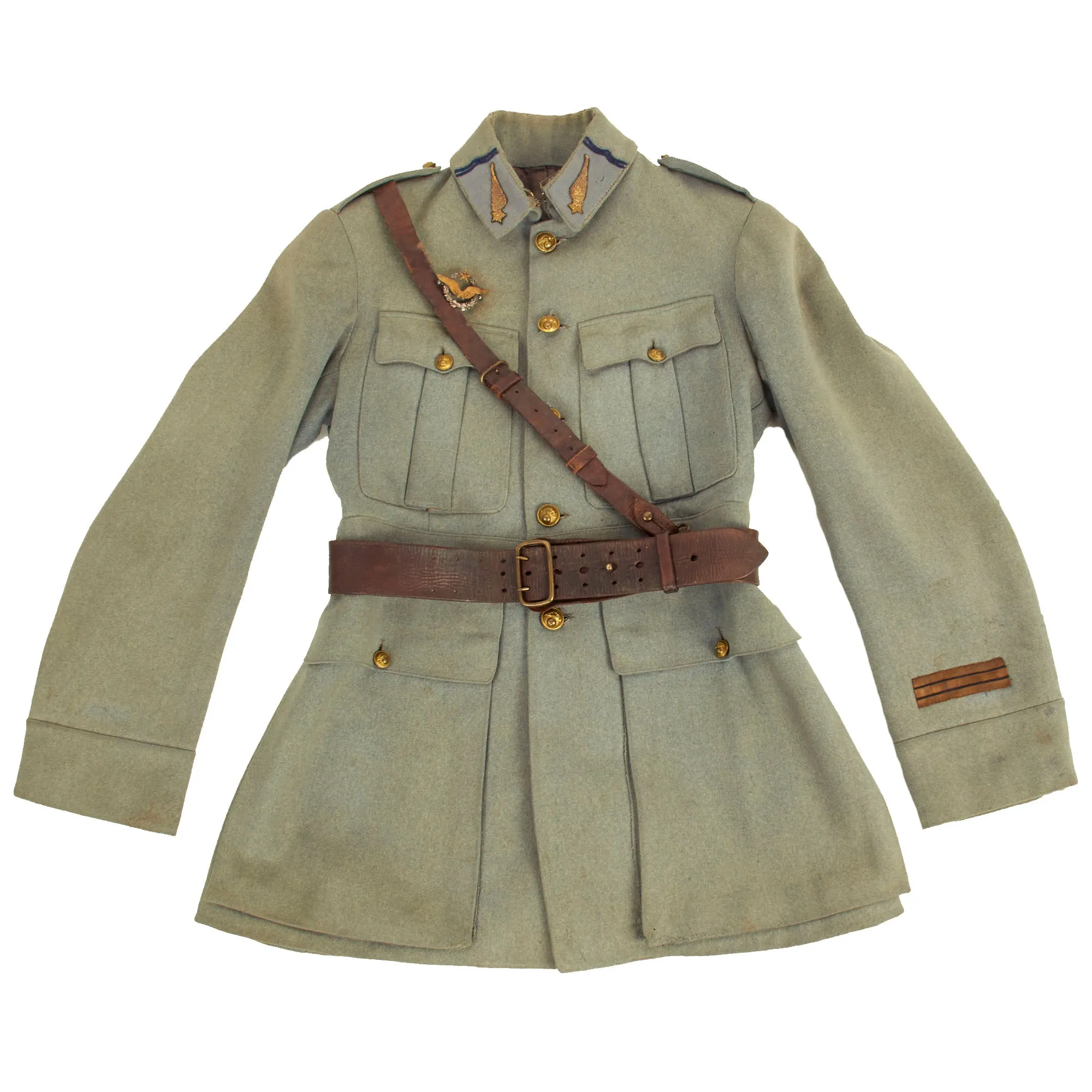 Original France WWI Named Pilot Armée de l'Air French Air Service Officer’s Uniform Set With Tunic, Trousers, “Cape” and Kepi - 4 Items