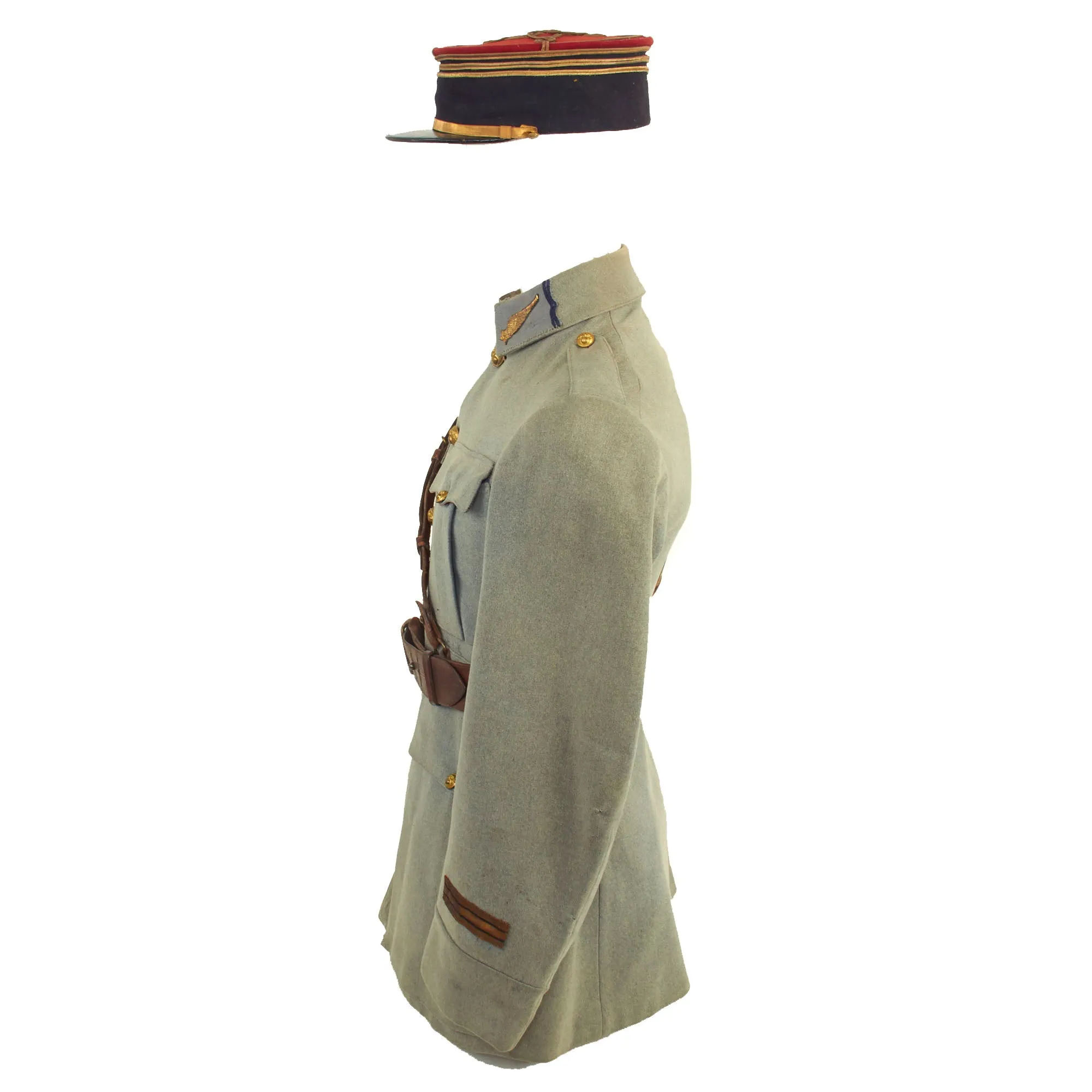 Original France WWI Named Pilot Armée de l'Air French Air Service Officer’s Uniform Set With Tunic, Trousers, “Cape” and Kepi - 4 Items