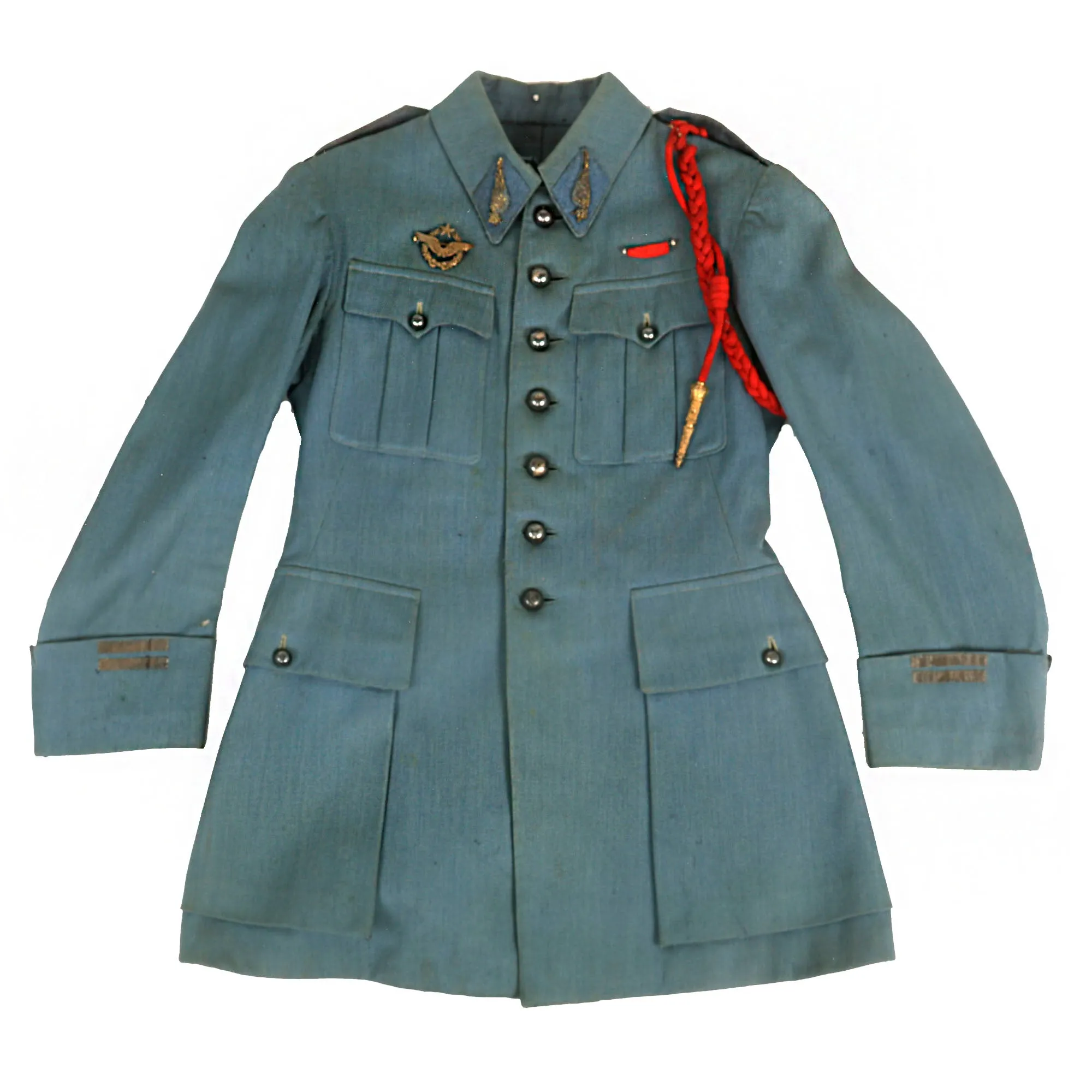 Original France WWI Pilot Armée de l'Air French Air Service Officer’s Uniform Set With Tunic, Trousers, Sam Browne Belt and Kepi With Squadron Insignia - 'Stork Escadrille N3'