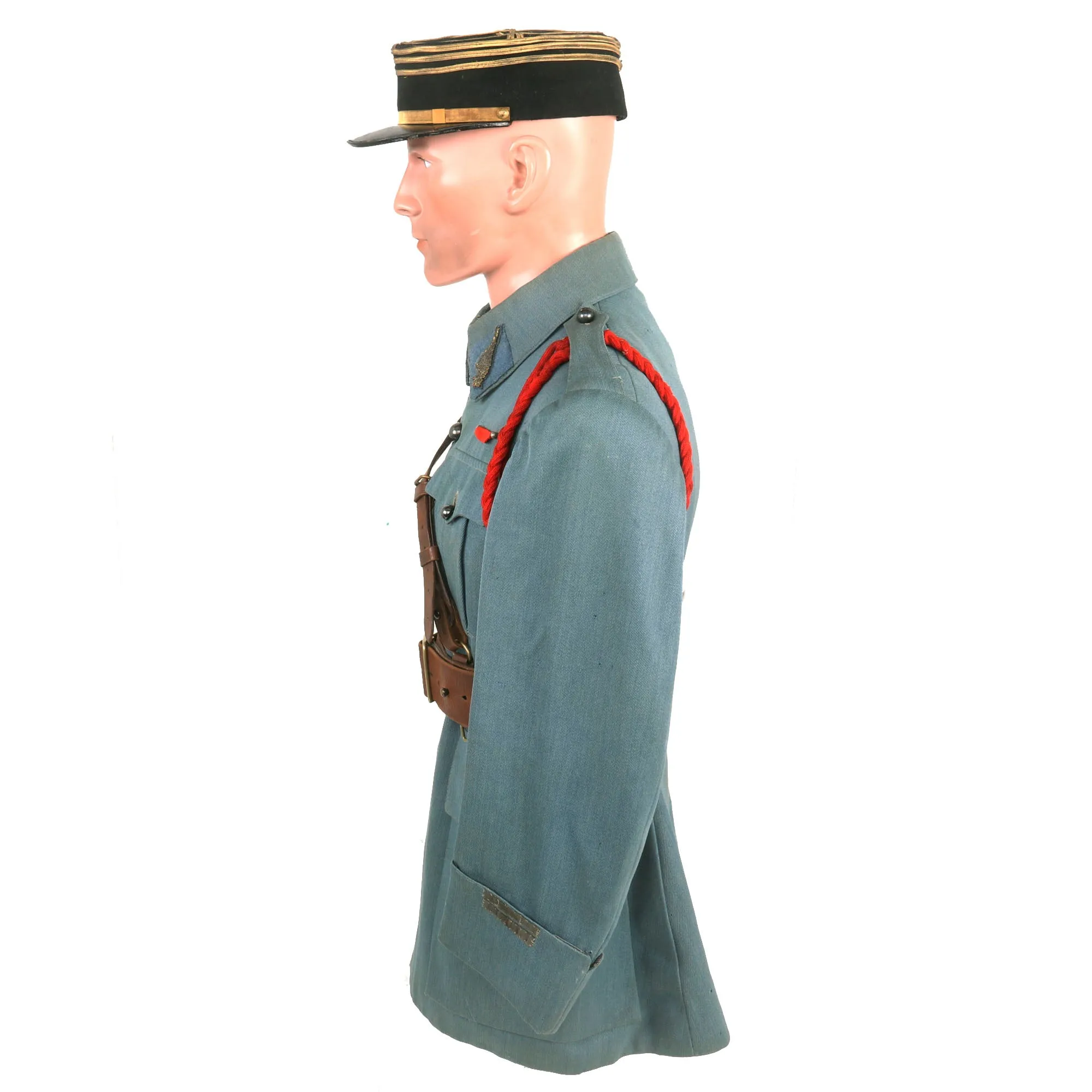 Original France WWI Pilot Armée de l'Air French Air Service Officer’s Uniform Set With Tunic, Trousers, Sam Browne Belt and Kepi With Squadron Insignia - 'Stork Escadrille N3'