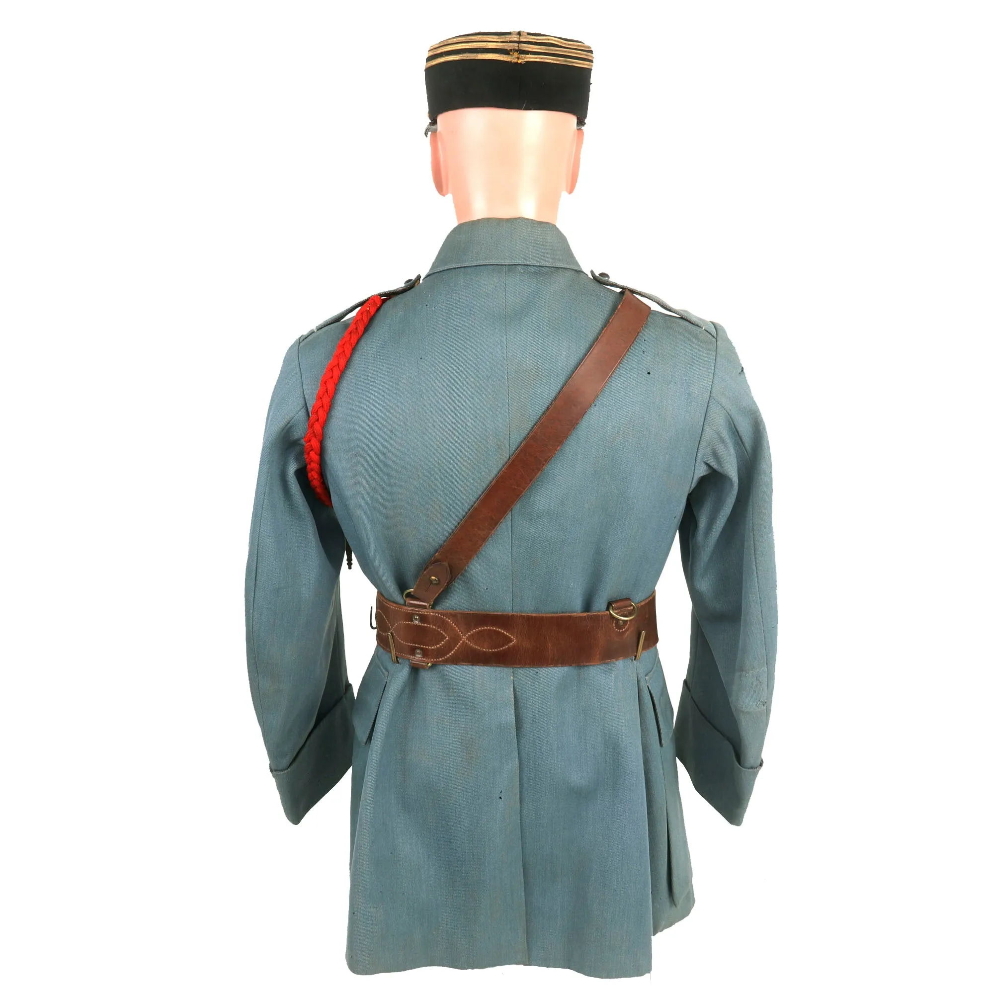 Original France WWI Pilot Armée de l'Air French Air Service Officer’s Uniform Set With Tunic, Trousers, Sam Browne Belt and Kepi With Squadron Insignia - 'Stork Escadrille N3'