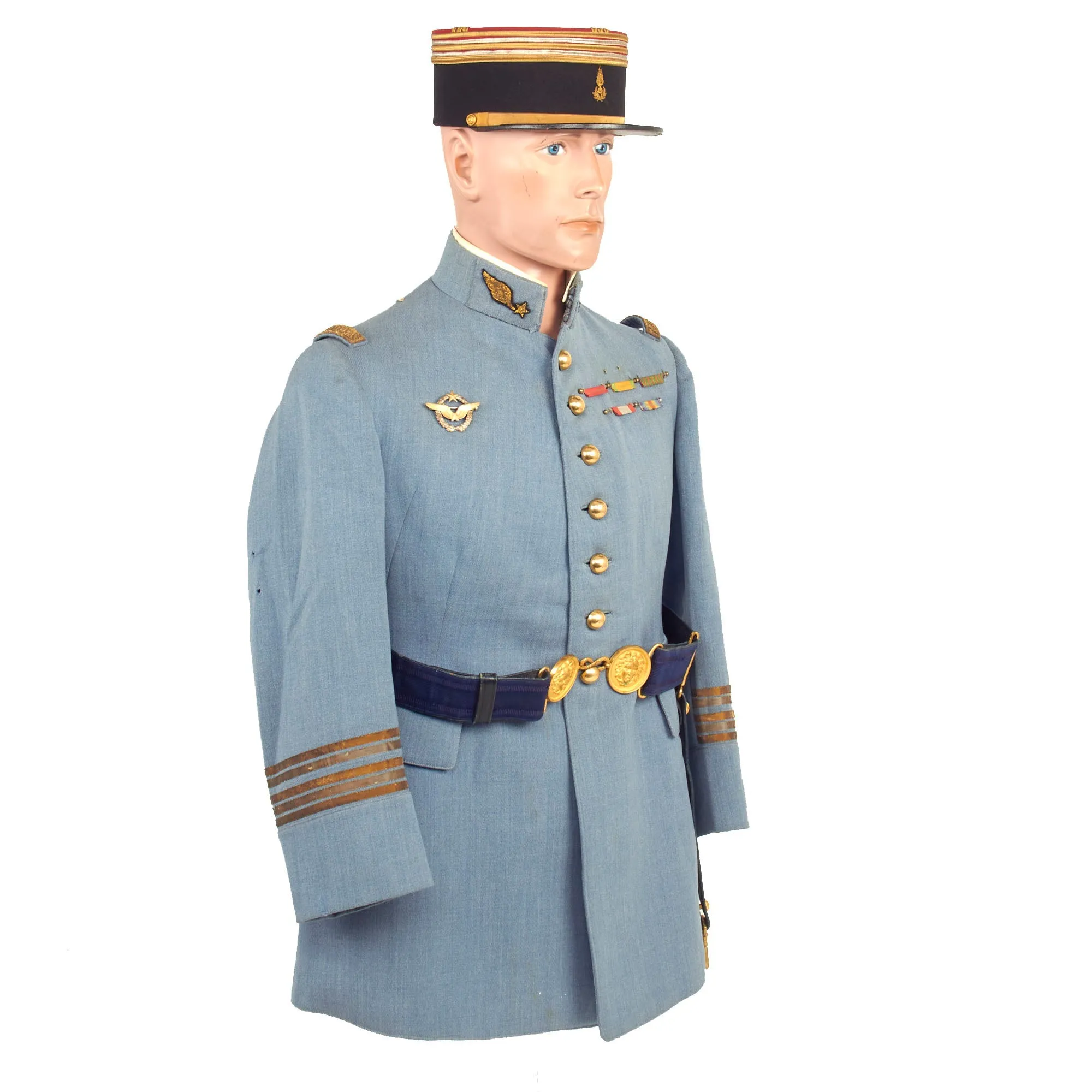 Original France WWI Pilot Armée de l'Air French Air Service Officer’s Uniform Set With Tunic, Trousers, Sword Belt, Kepi and 1882 Pattern Officers Sword With Scabbard - 5 Items