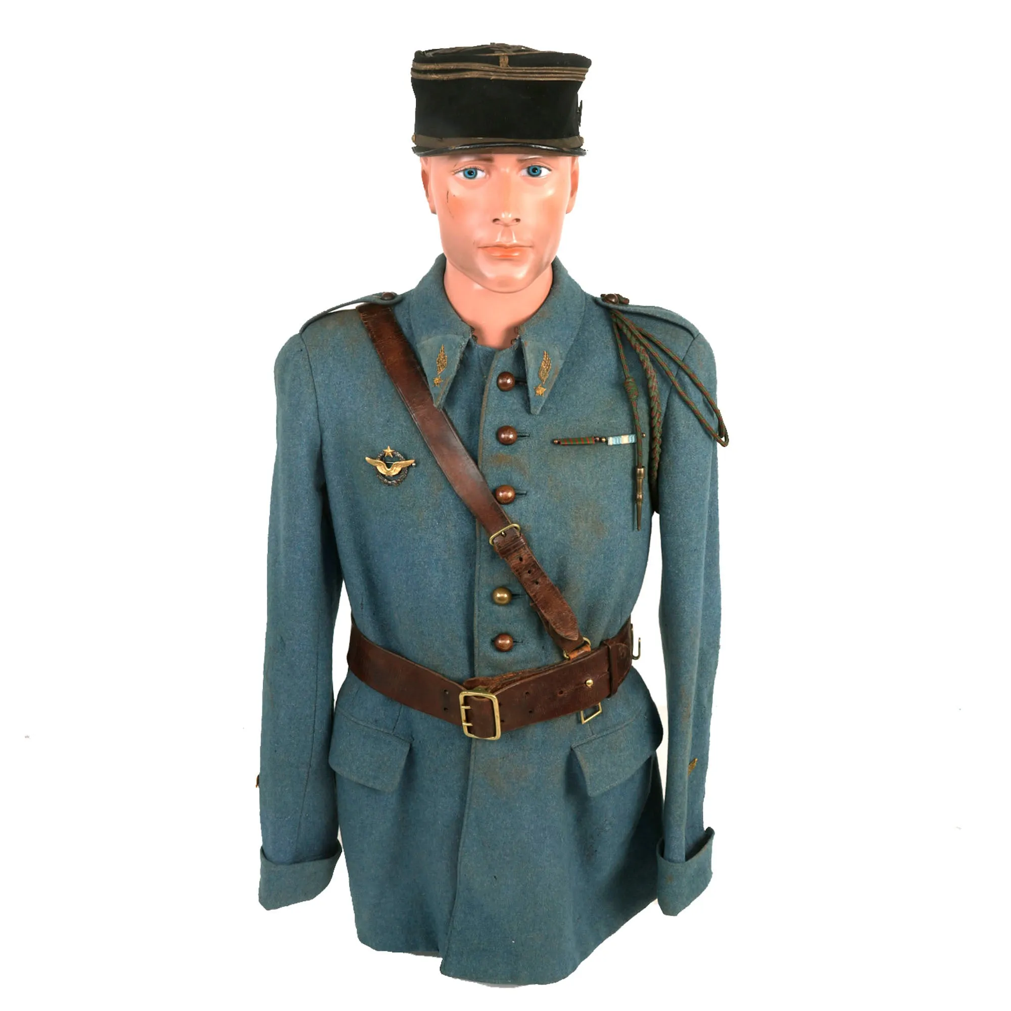 Original French WWI Escadrille SPA 94 Armée de l'Air French Air Service Pilot Officer’s Horizon Blue Uniform Set - Kepi with Grim Reaper Pin