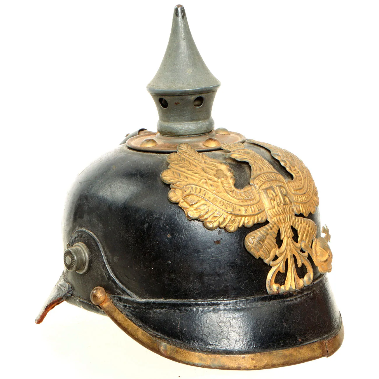 Original Imperial German WWI Prussian M1895/15 Transitional EM/NCO Pickelhaube Spiked Helmet - Replaced Liner