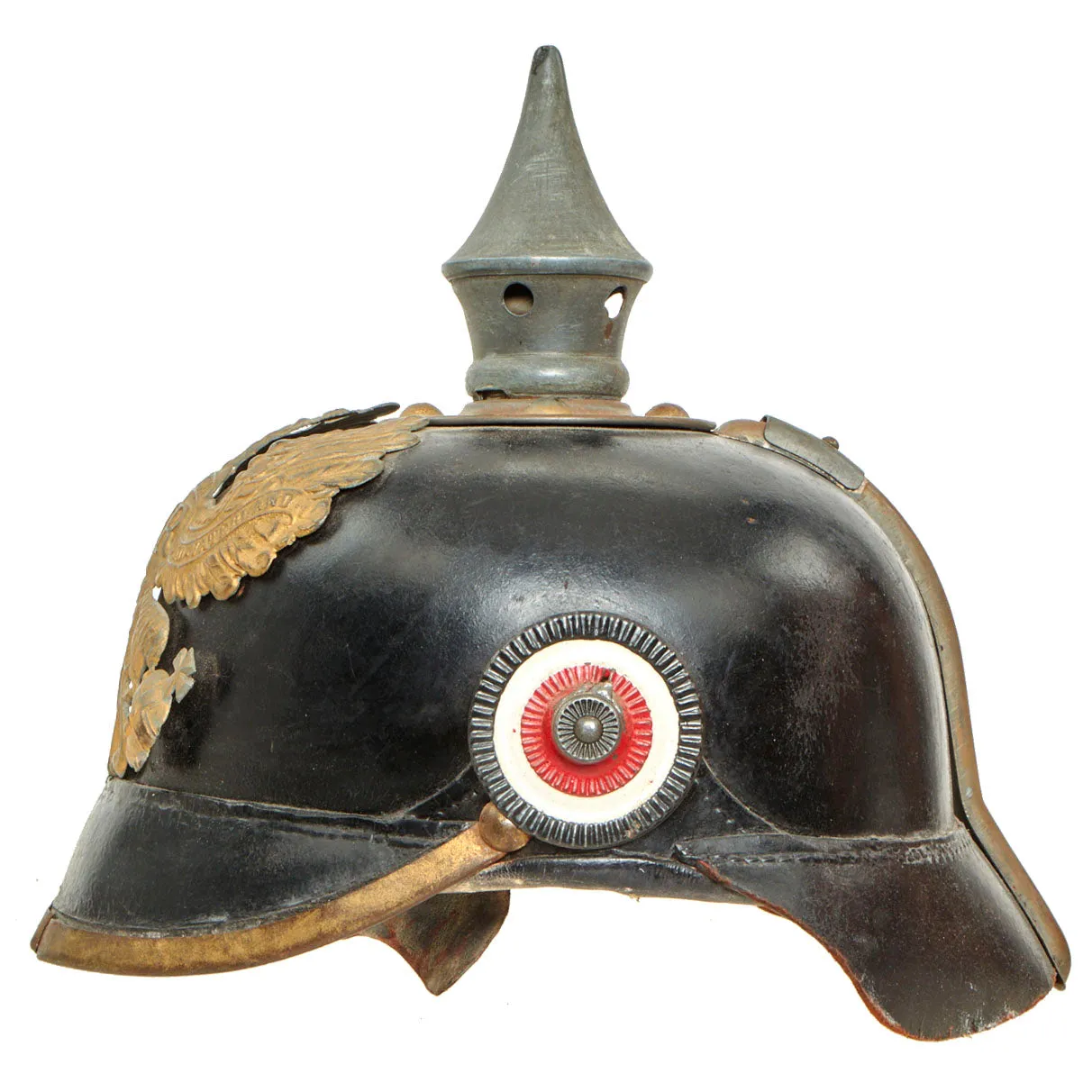 Original Imperial German WWI Prussian M1895/15 Transitional EM/NCO Pickelhaube Spiked Helmet - Replaced Liner