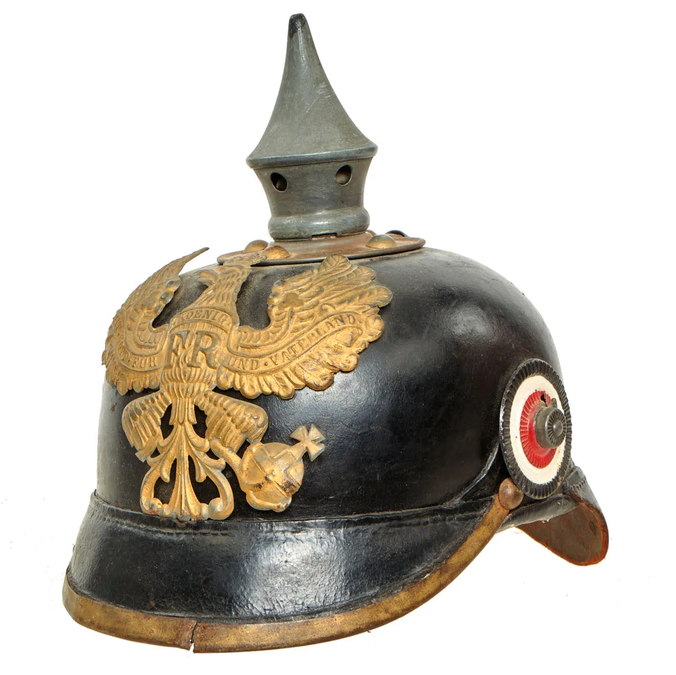 Original Imperial German WWI Prussian M1895/15 Transitional EM/NCO Pickelhaube Spiked Helmet - Replaced Liner