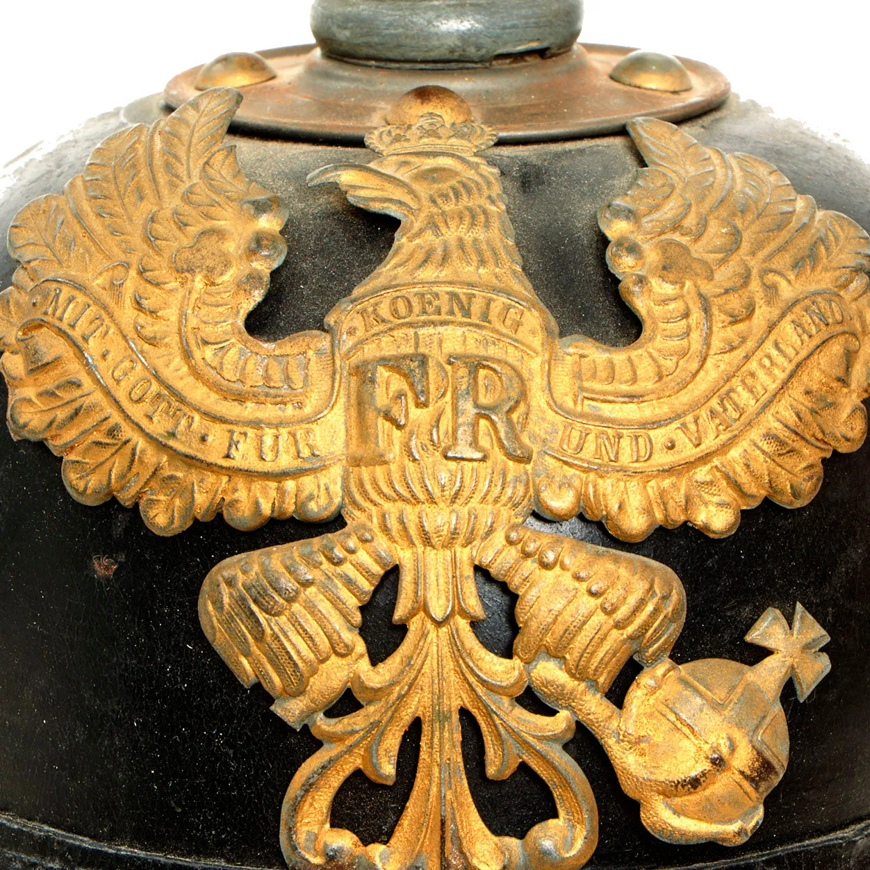 Original Imperial German WWI Prussian M1895/15 Transitional EM/NCO Pickelhaube Spiked Helmet - Replaced Liner