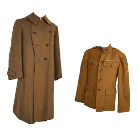 Original U.S. WWI 77th Infantry “Liberty” Division Machine Gun Battalion Sergeant Major Patched Tunic and Wool Greatcoat - 2 Items