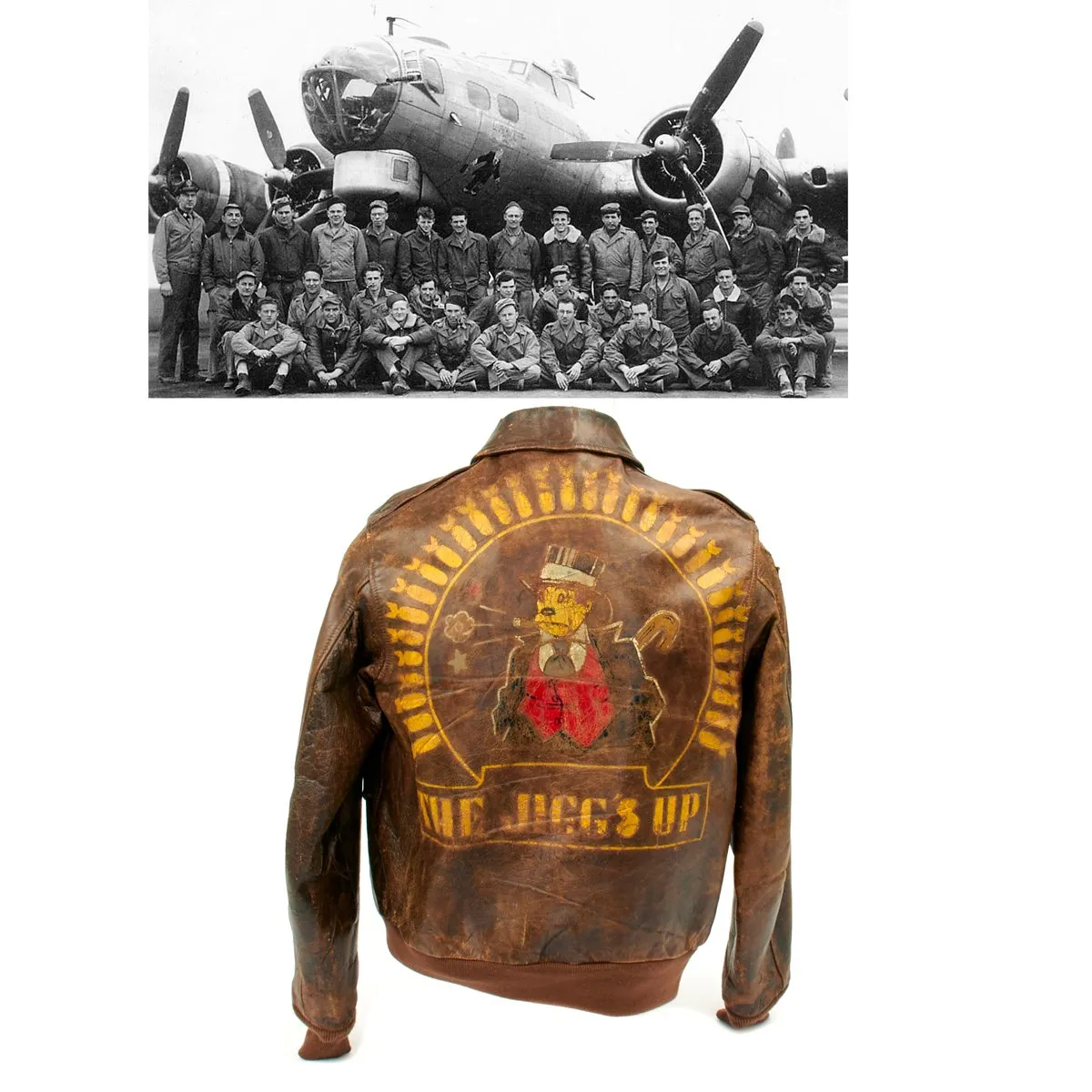 Original U.S. WWII B-17 JIGGS UP Shot Down A2 Leather Flight Jacket