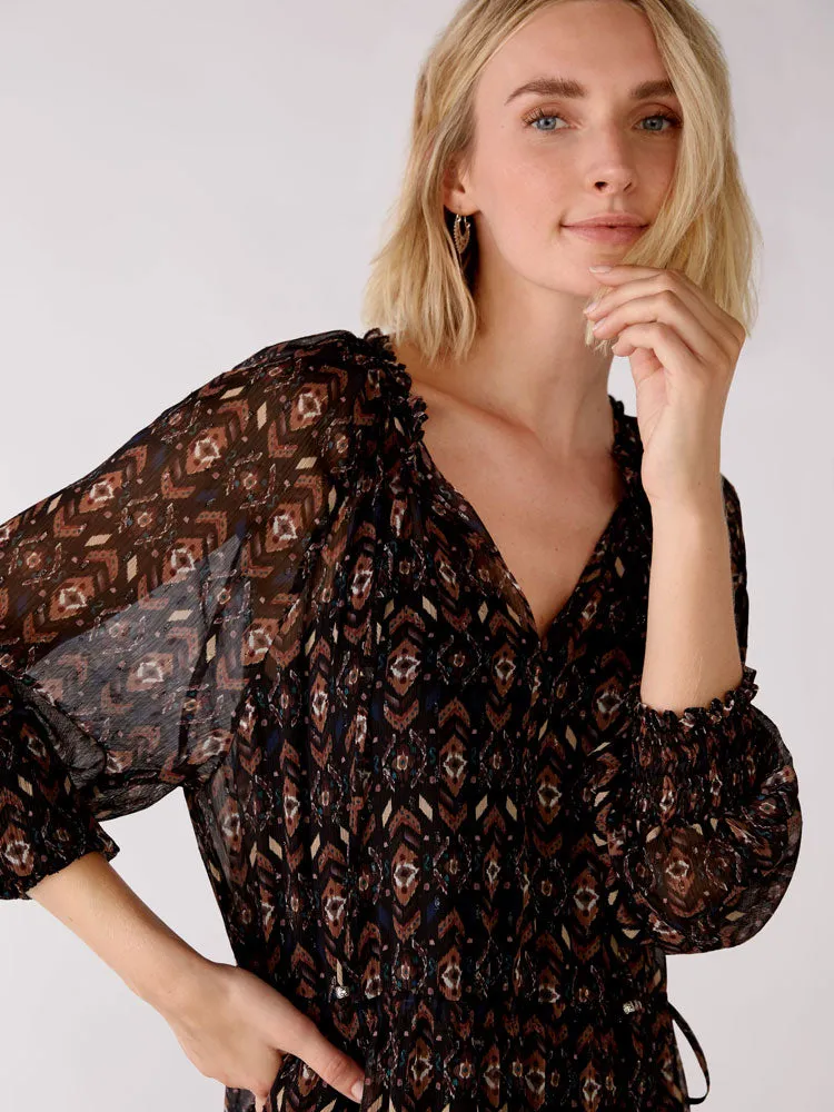 Oui Printed Dress Black Brown