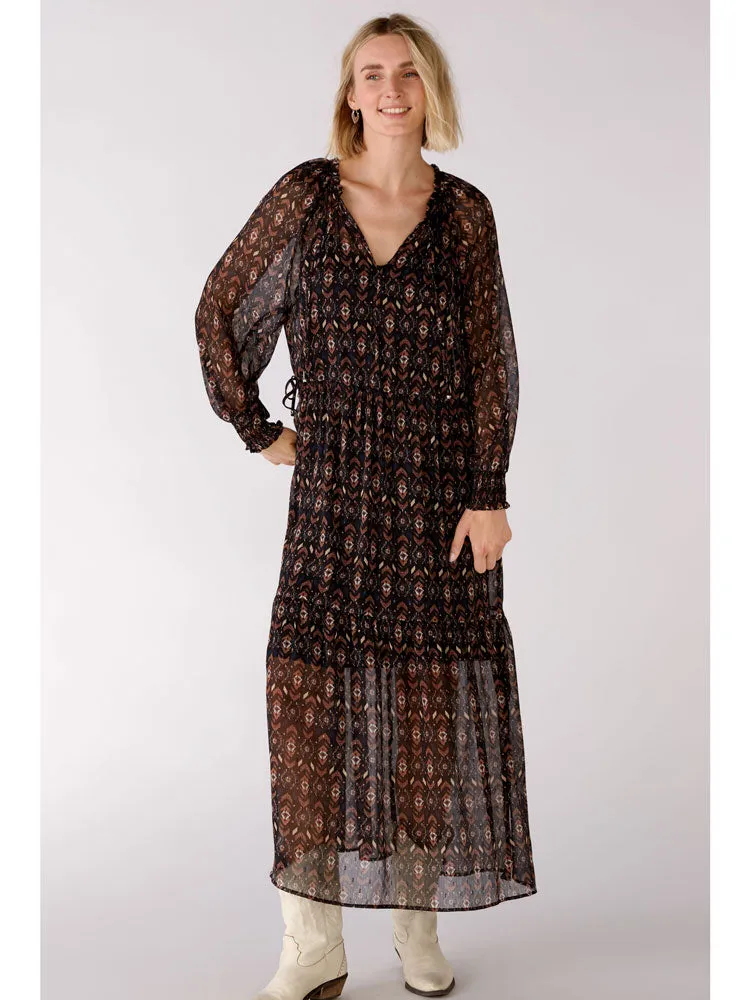 Oui Printed Dress Black Brown