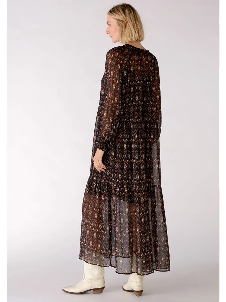 Oui Printed Dress Black Brown