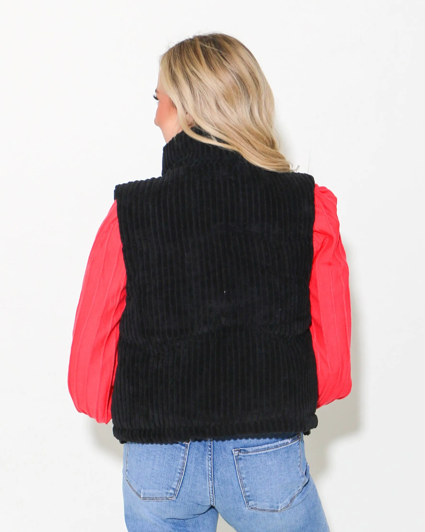 Padded Corduroy Vest in Black