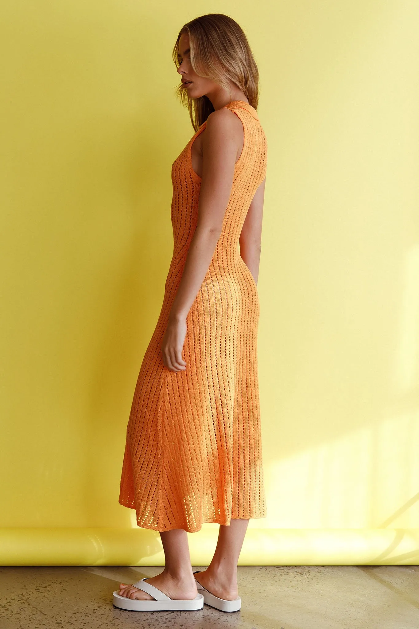 Palm Island Collared Crochet Midi Dress Mango