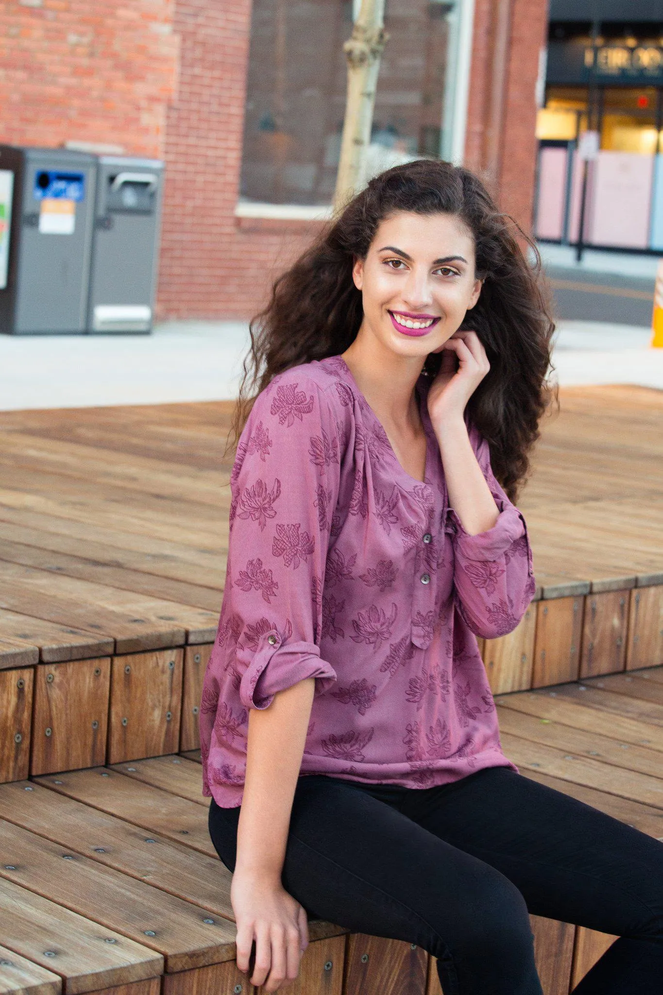 Patterned Flower Tunic in Mauve   Berry