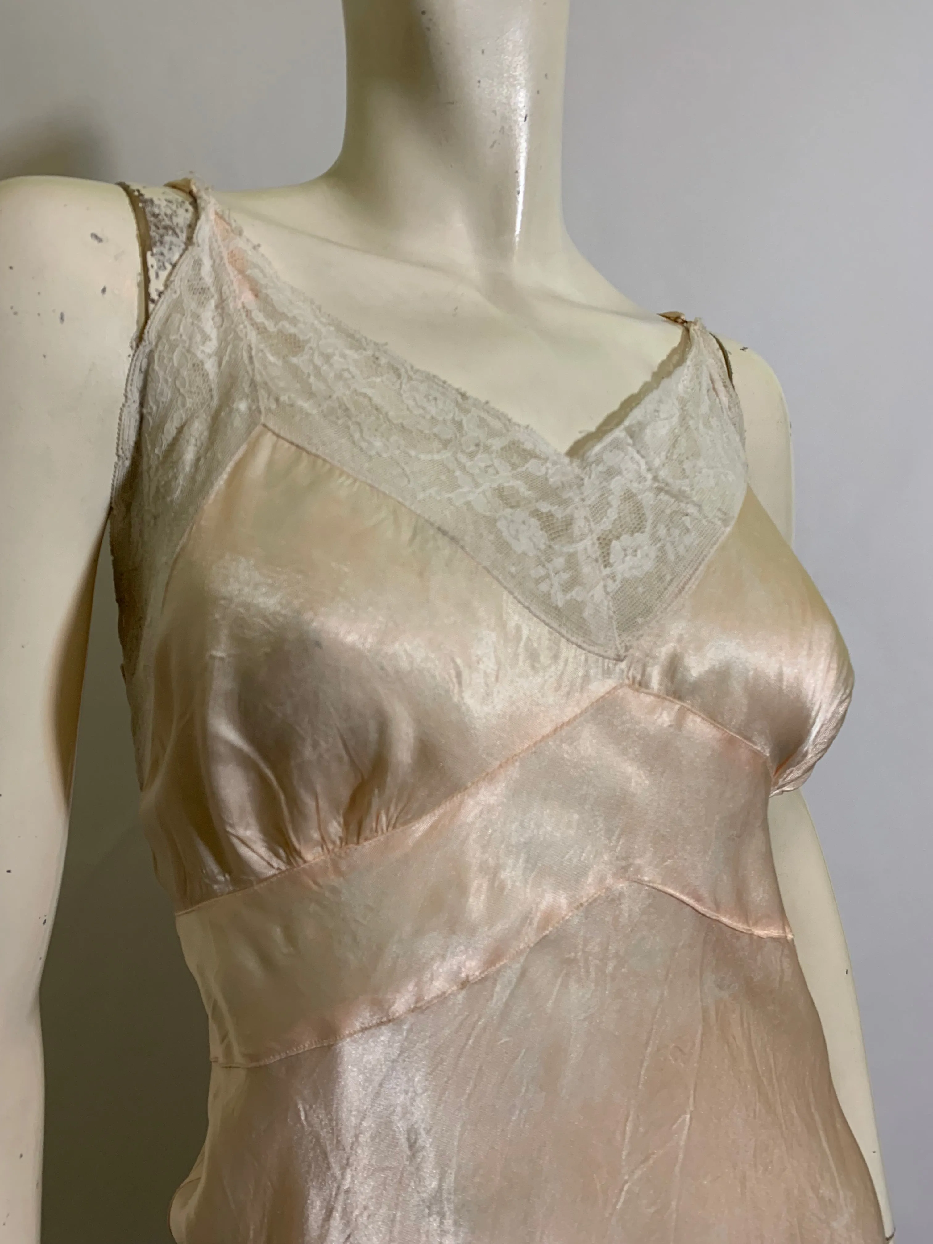 Peach Satin Embroidered Full Slip circa 1940s 38