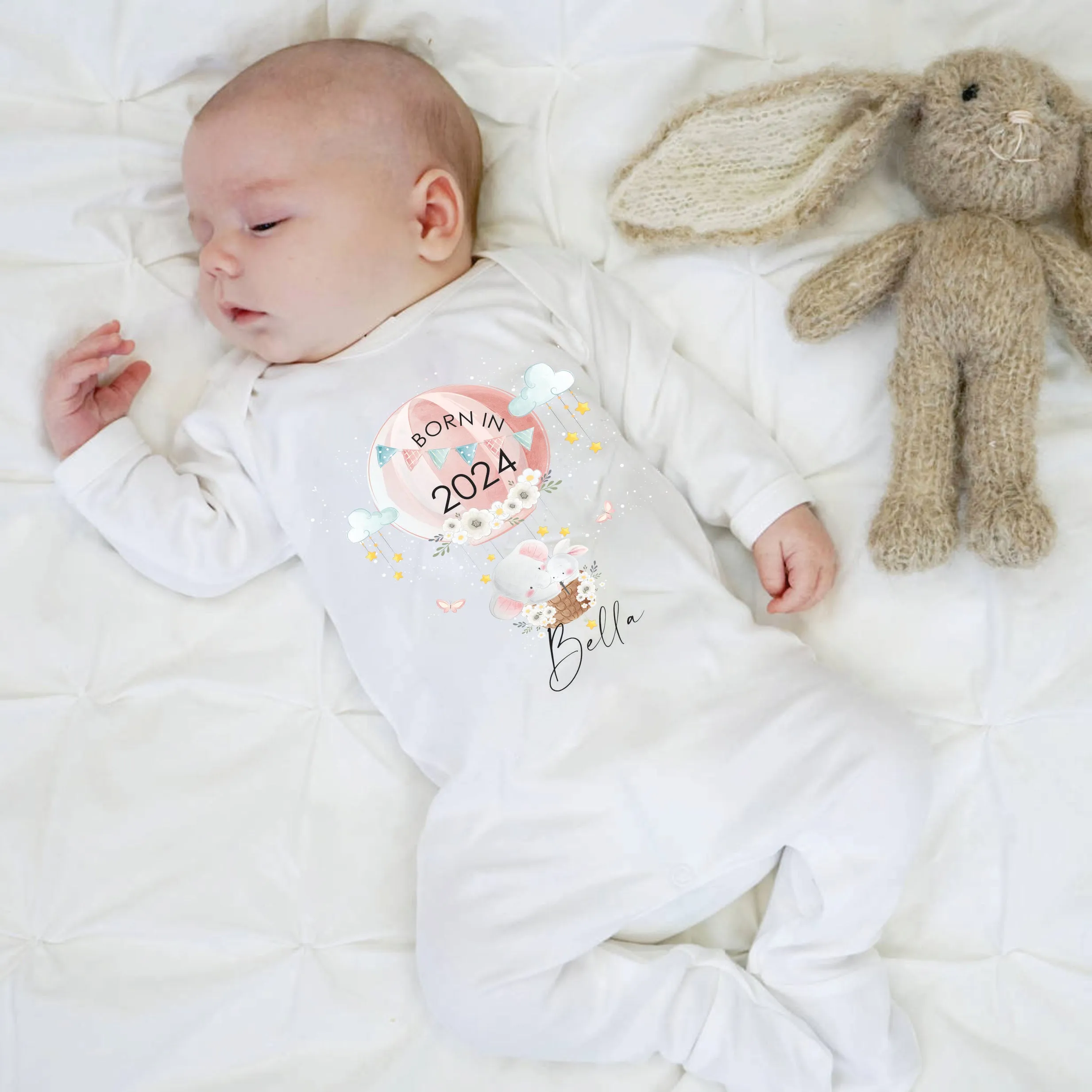 Personalised Born in 2024 Rompersuit or Vest - Elephant