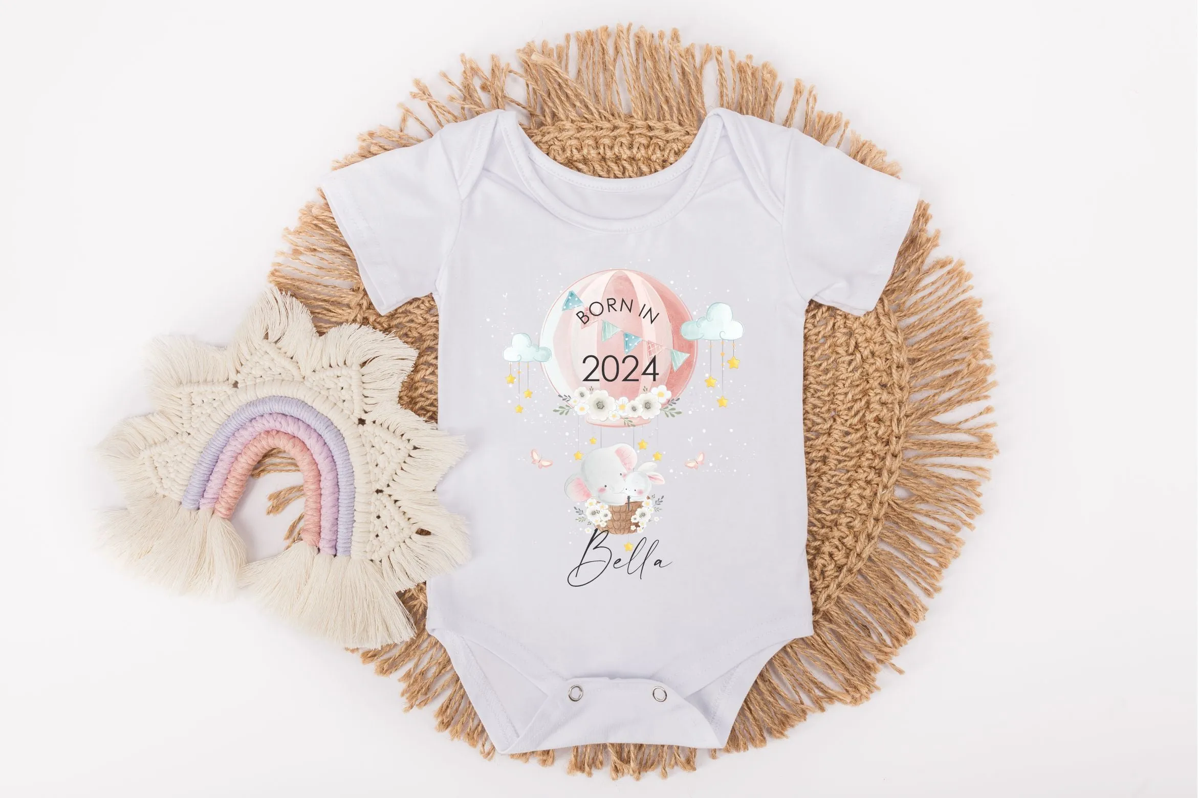 Personalised Born in 2024 Rompersuit or Vest - Elephant