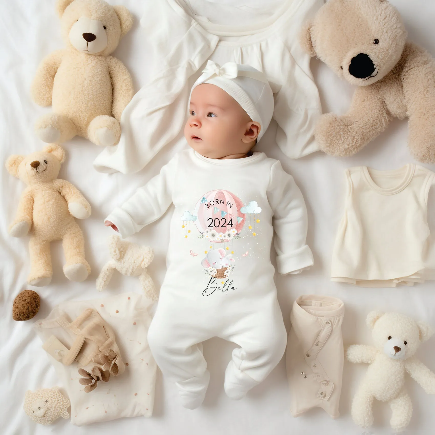 Personalised Born in 2024 Rompersuit or Vest - Elephant