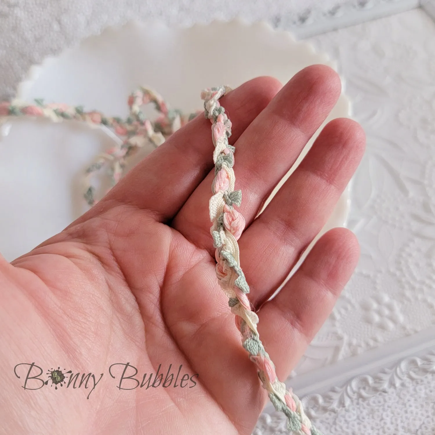 Pink and Green Cotton Ribbon Trim