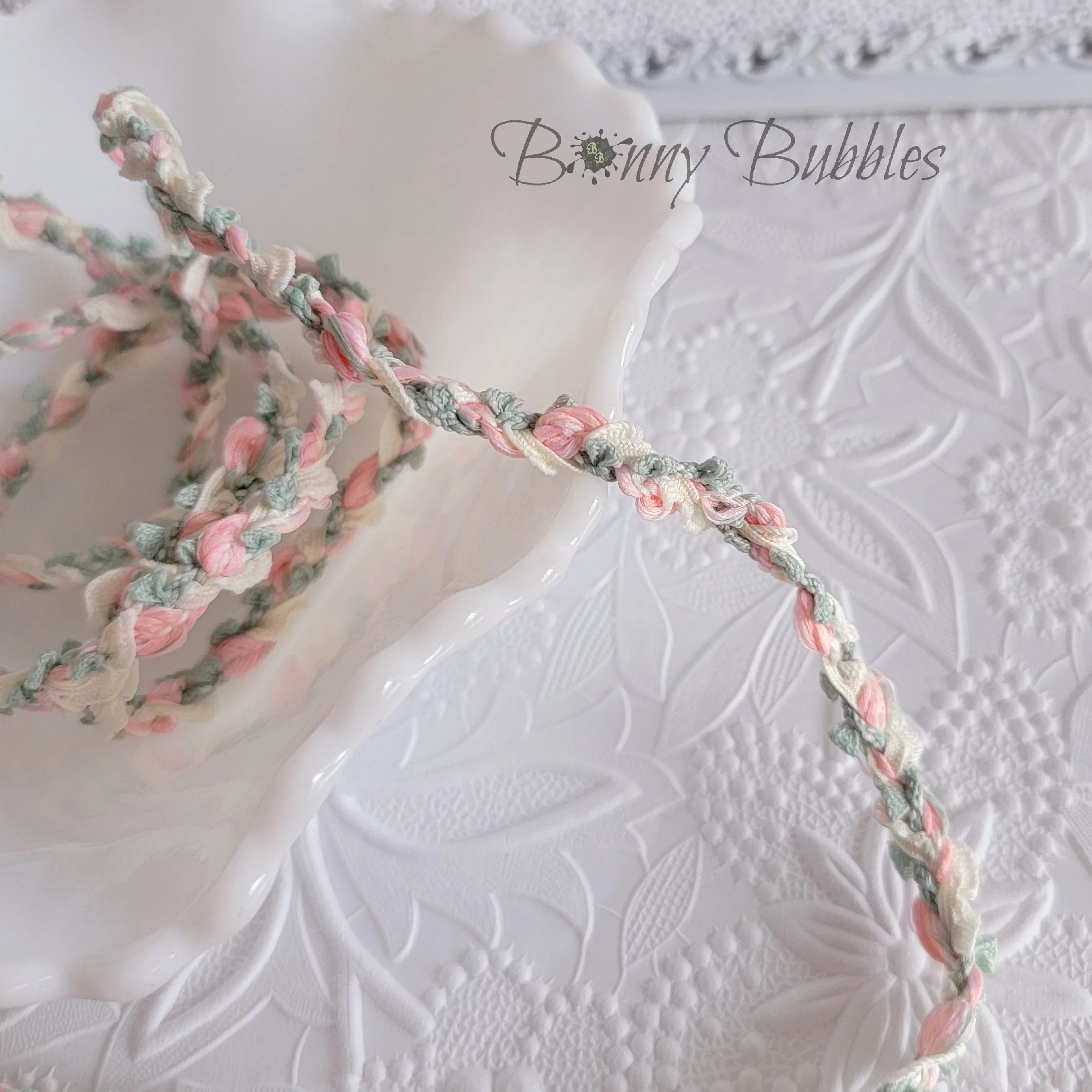 Pink and Green Cotton Ribbon Trim