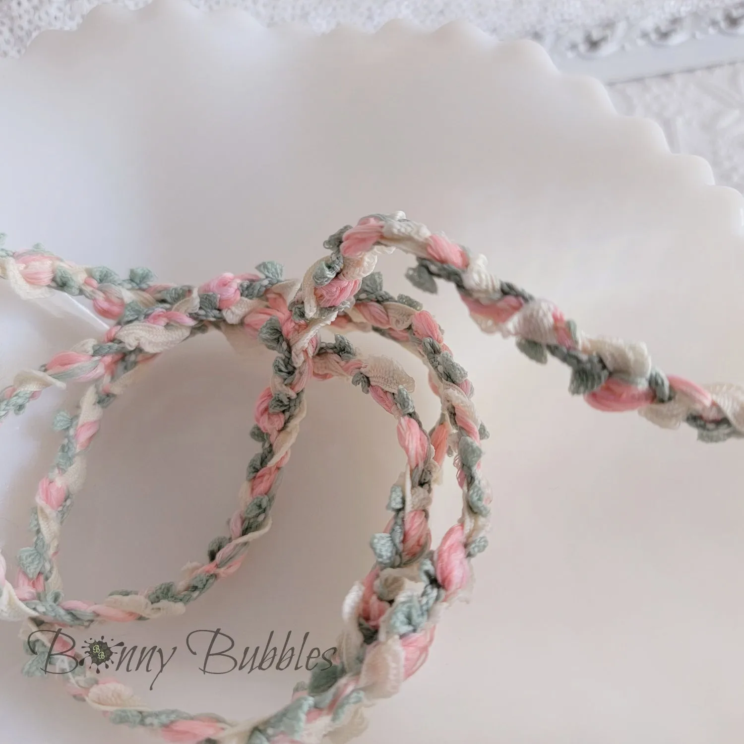 Pink and Green Cotton Ribbon Trim