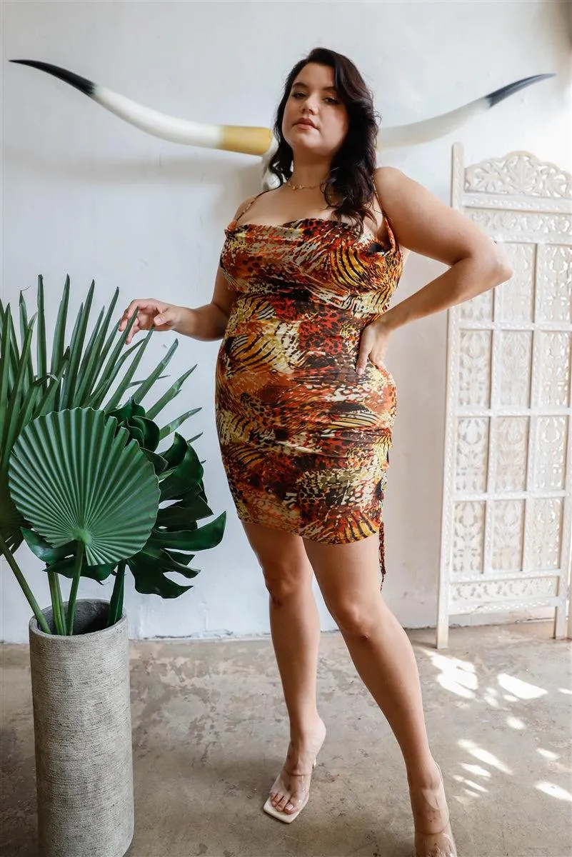 Plus Size Brown Slip Mini Dress