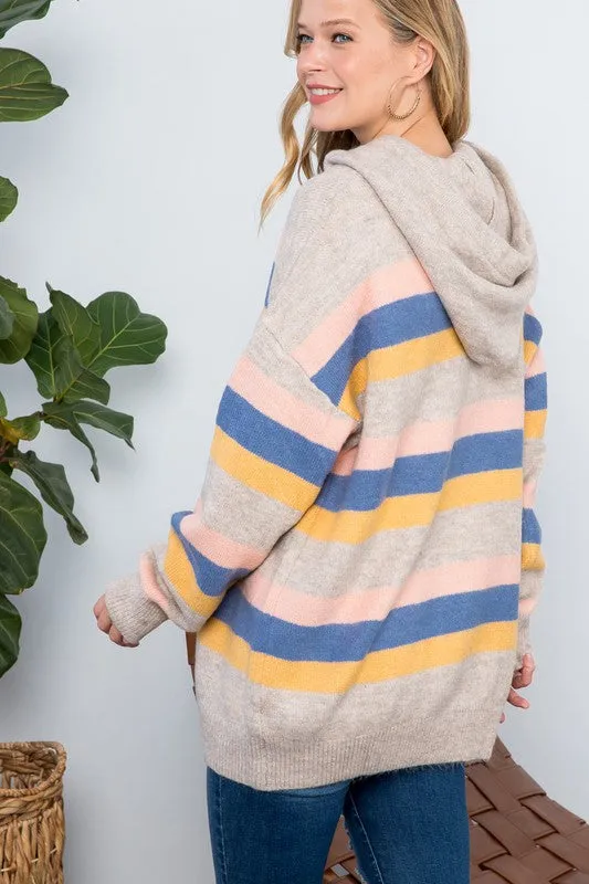 Plus Striped Loose Fit Pullover Hoodie Sweater