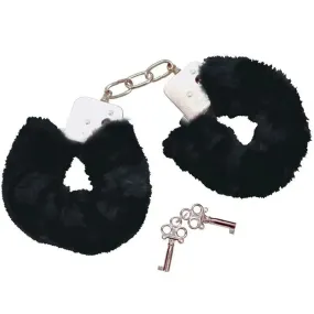 Plush Black Bondage Handcuffs with Removable Fur Trim for Bdsm Couples