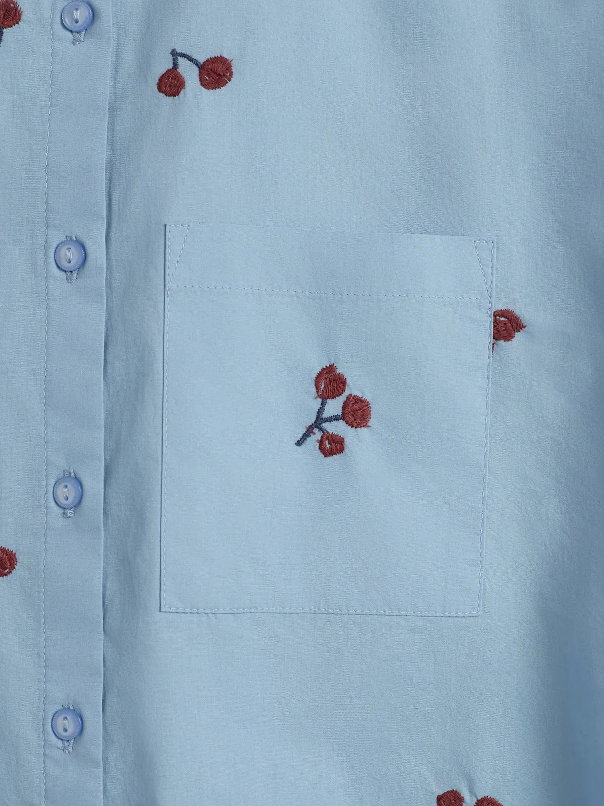 Poplin Shirt w. Embroidery - Tween - Blue/Rose