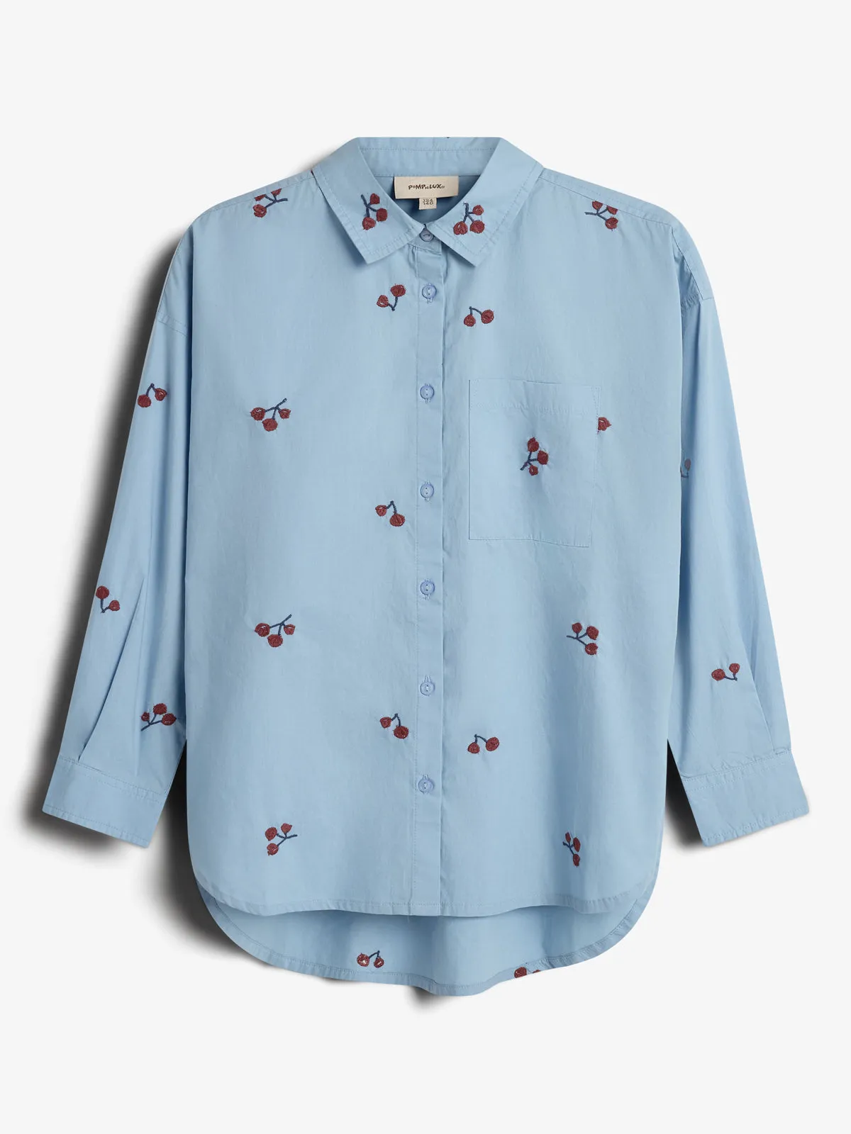 Poplin Shirt w. Embroidery - Tween - Blue/Rose