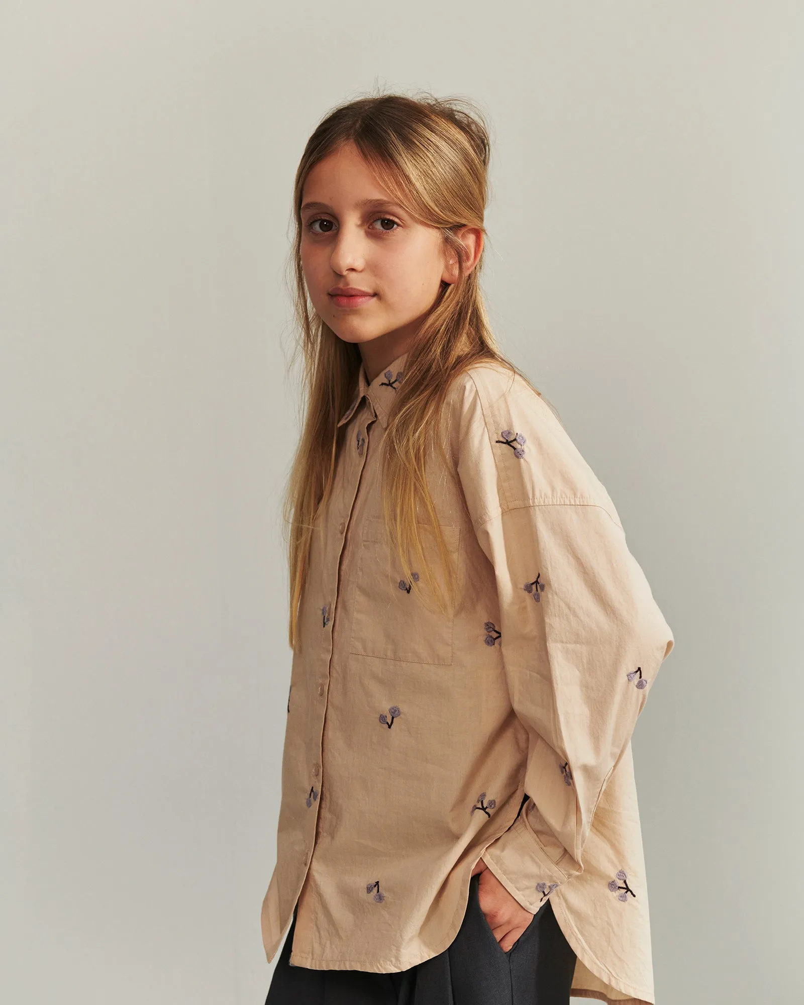 Poplin Shirt w. Embroidery - Tween - Moonlight/Purple