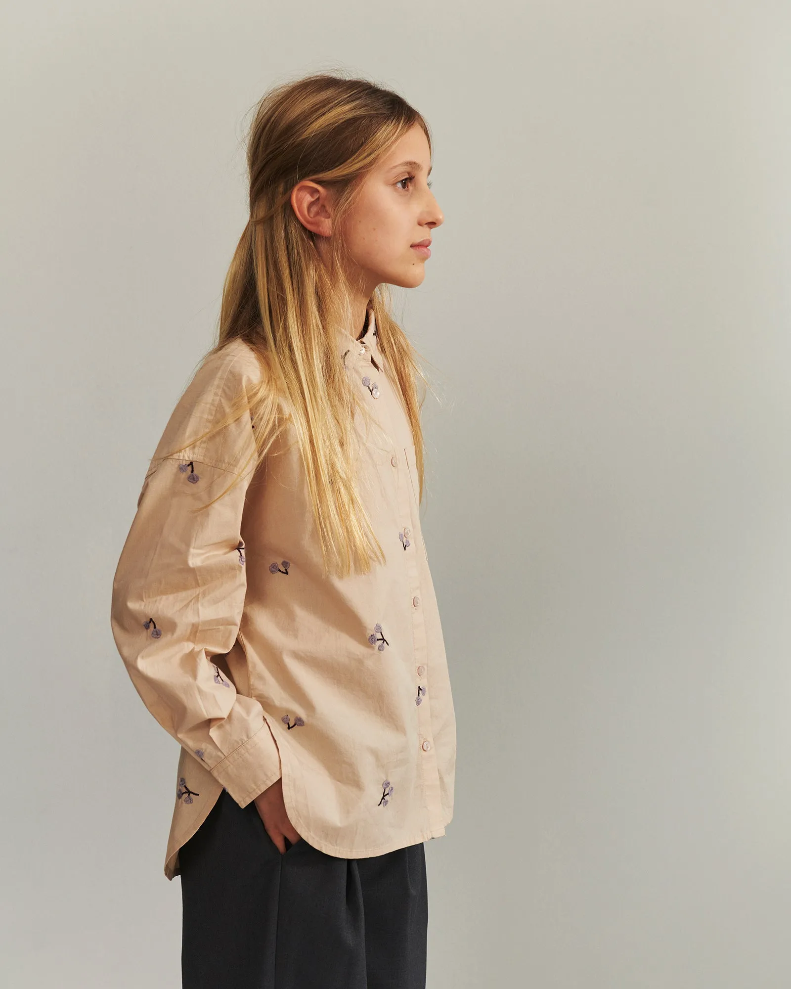 Poplin Shirt w. Embroidery - Tween - Moonlight/Purple