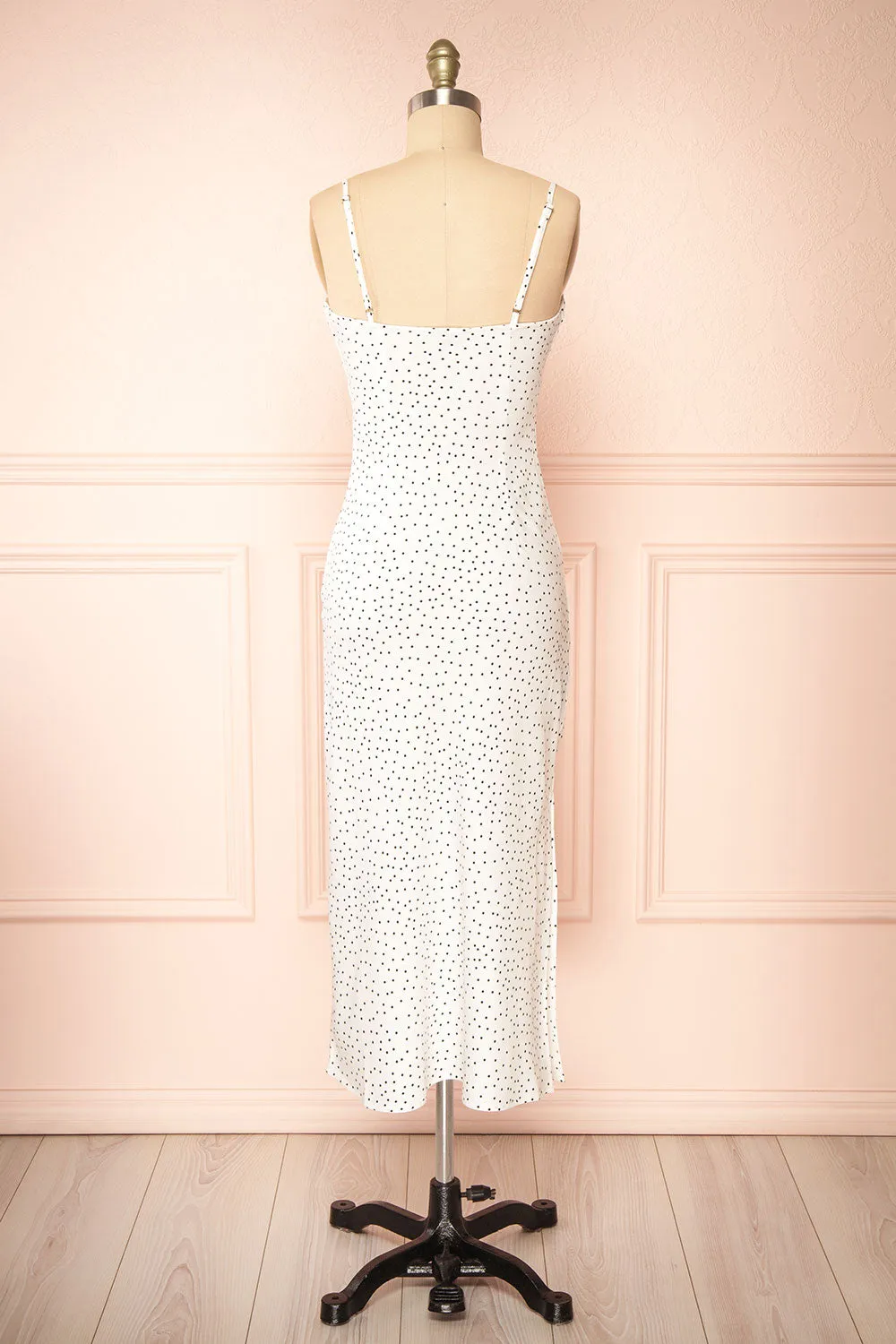 Rebby Polka Dot White | Silky Fitted Midi Dress