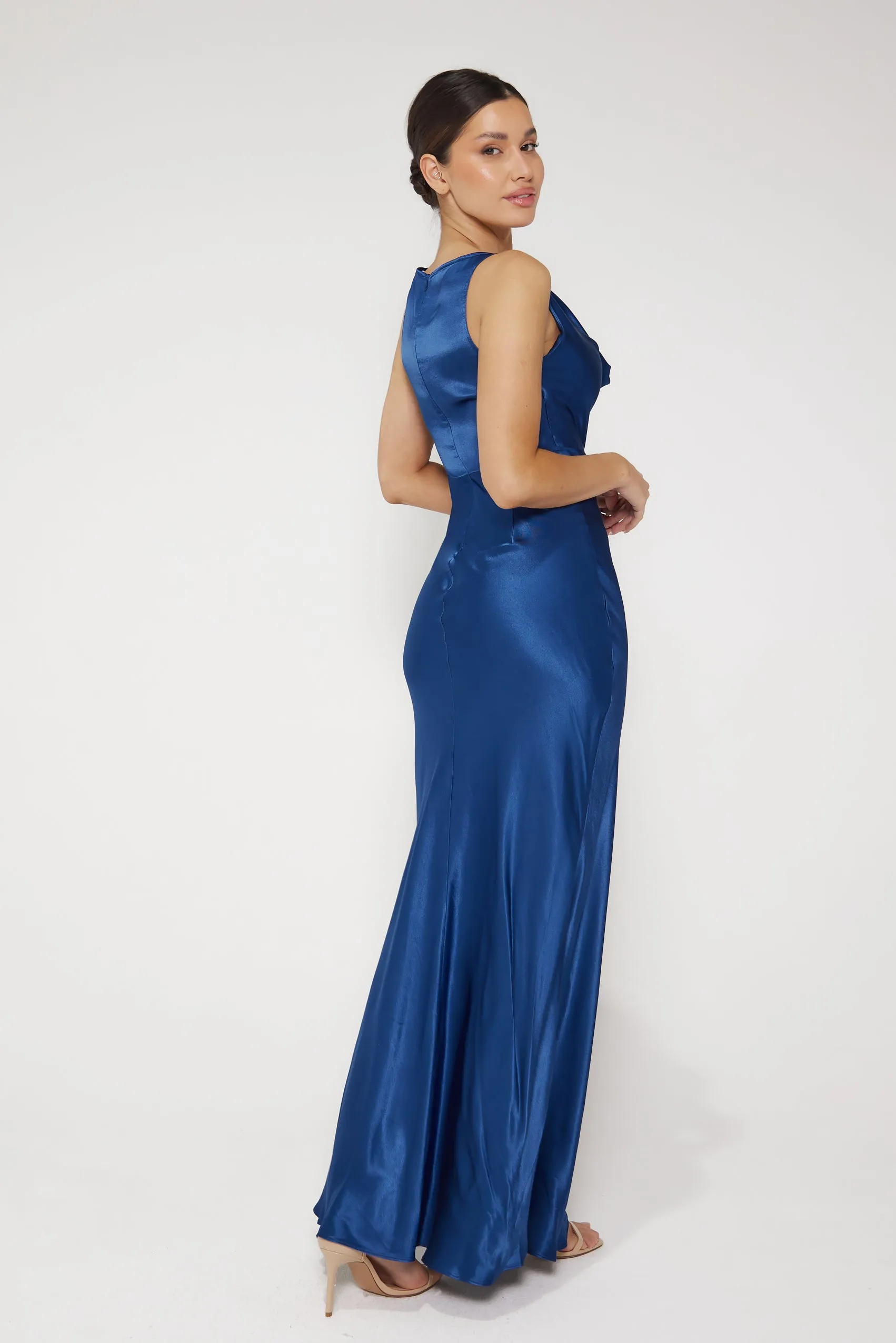 Rebecca Cowl Neck Slip Maxi Dress - Blue